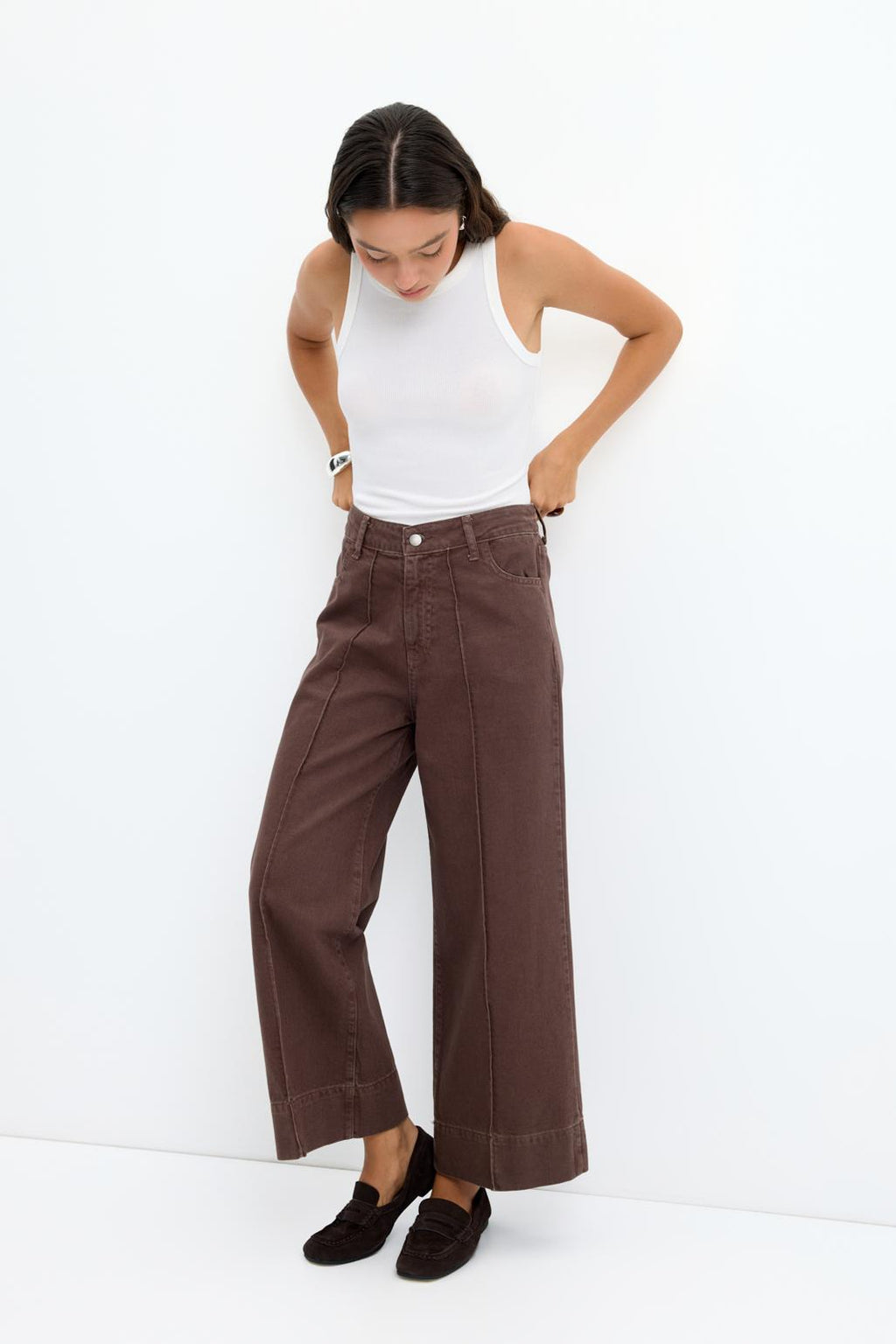 Pantalon en gabardine bleu marine à double revers