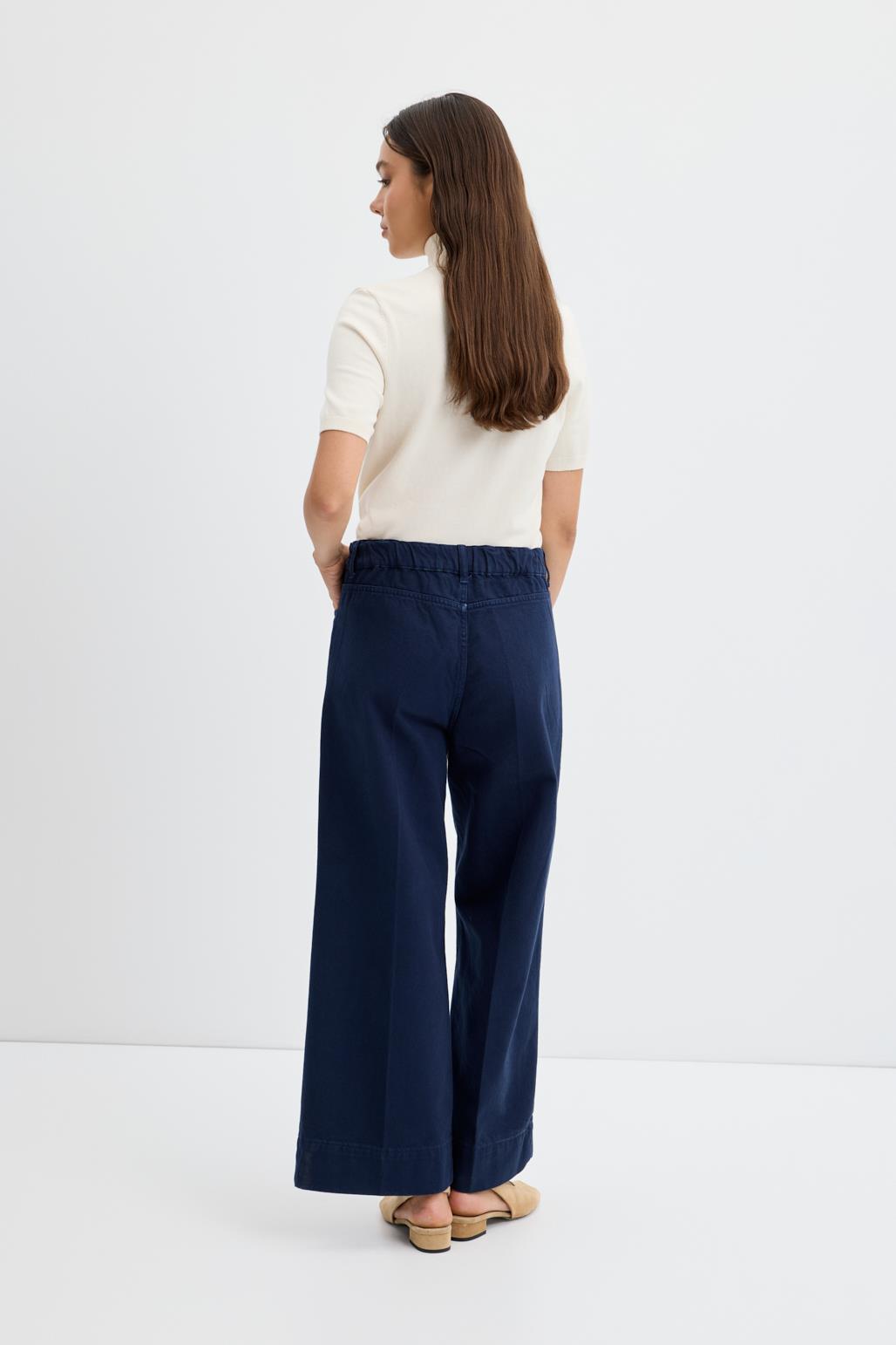 Pantalon en gabardine bleu marine à double revers